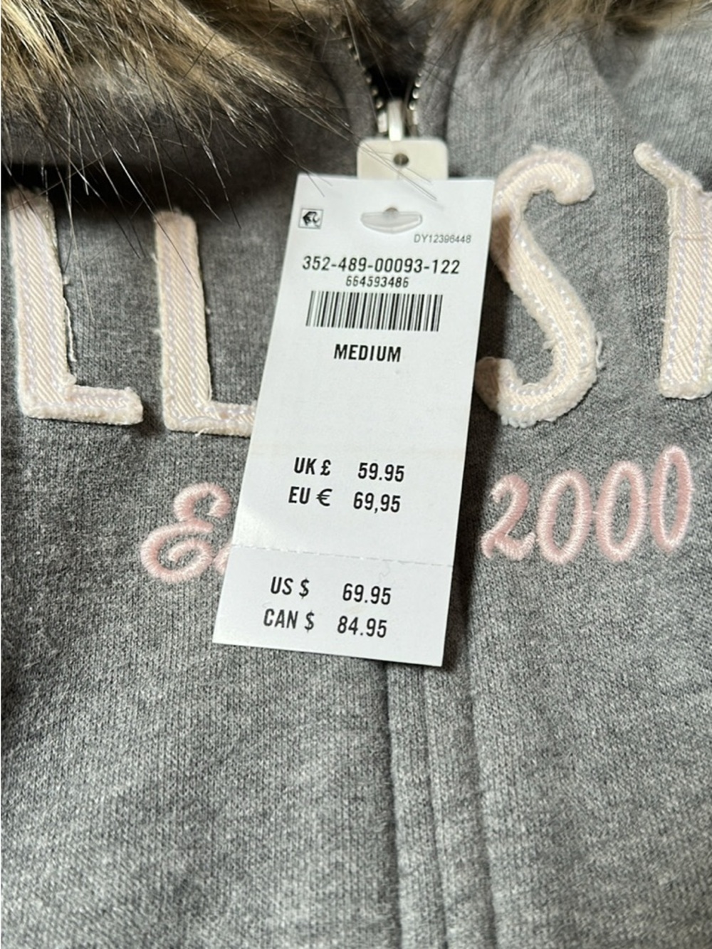 Hollister Gray Faux-Fur Trim Zip Hoodie - Picture 2 of 2